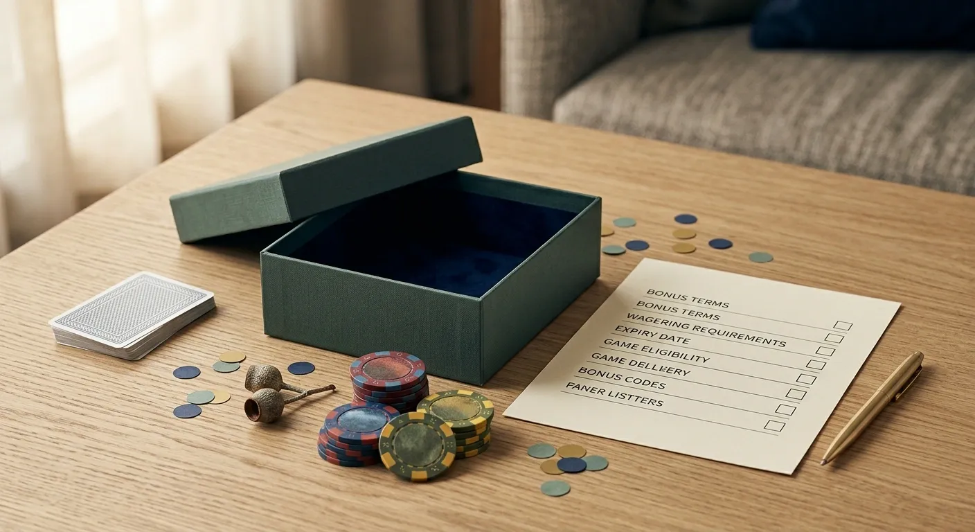 Illustration of casino promotion gifts, Australian dollar themed chips and a bonus checklist